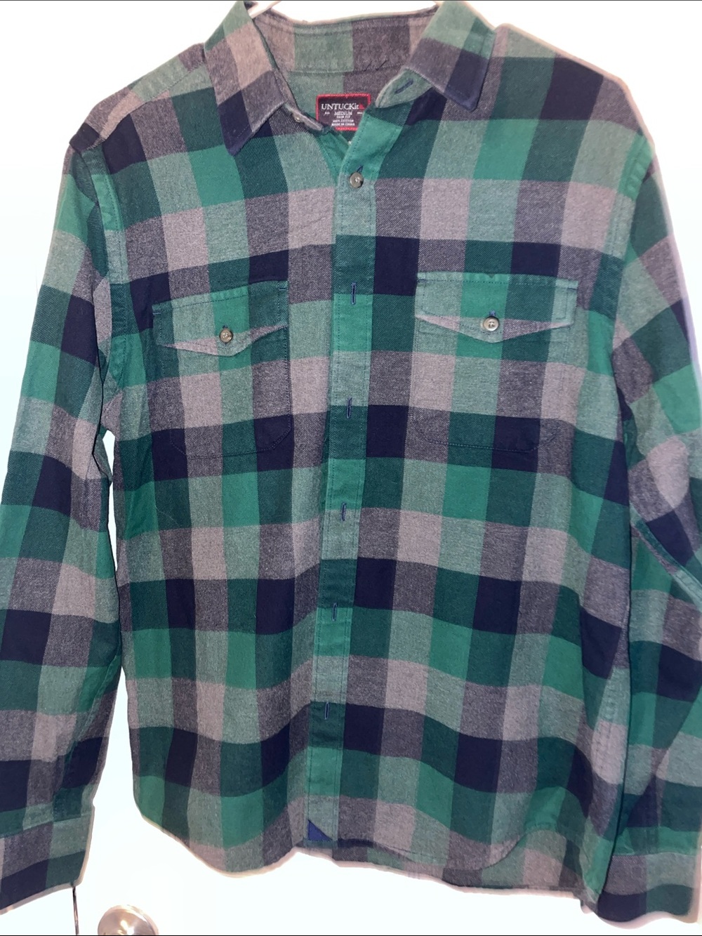UNTUCKit Green and Gray Plaid Long-Sleeve Button-Down Shirt M